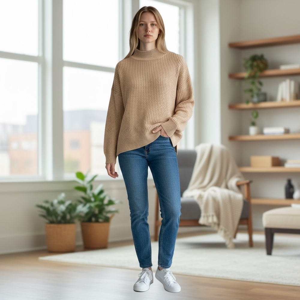 And The Why Beige Knit Sweater M/L 100% acrylic soft comfy everyday wear, NWT